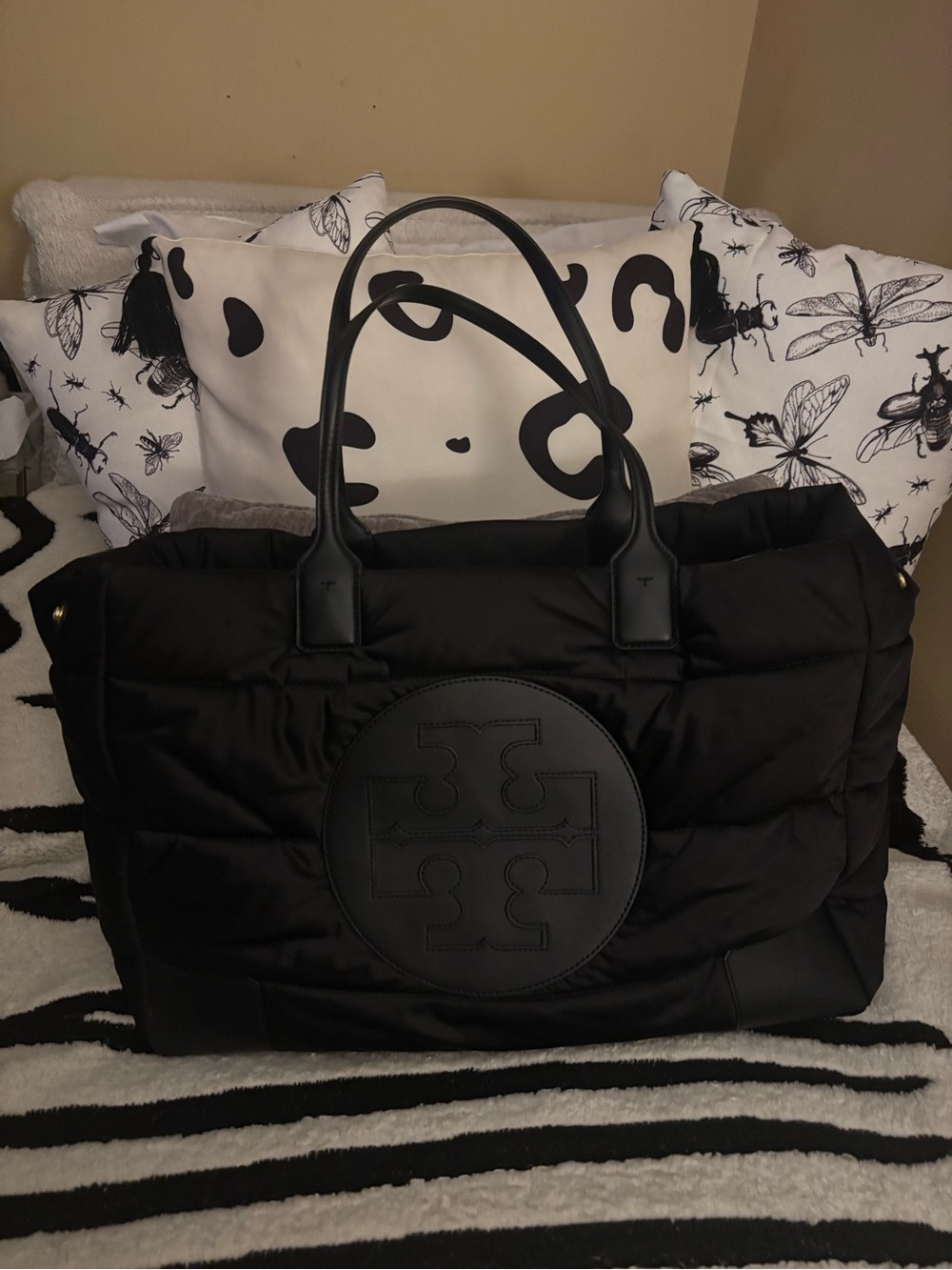 Tory Burch Black Quilted Logo Puffer Tote